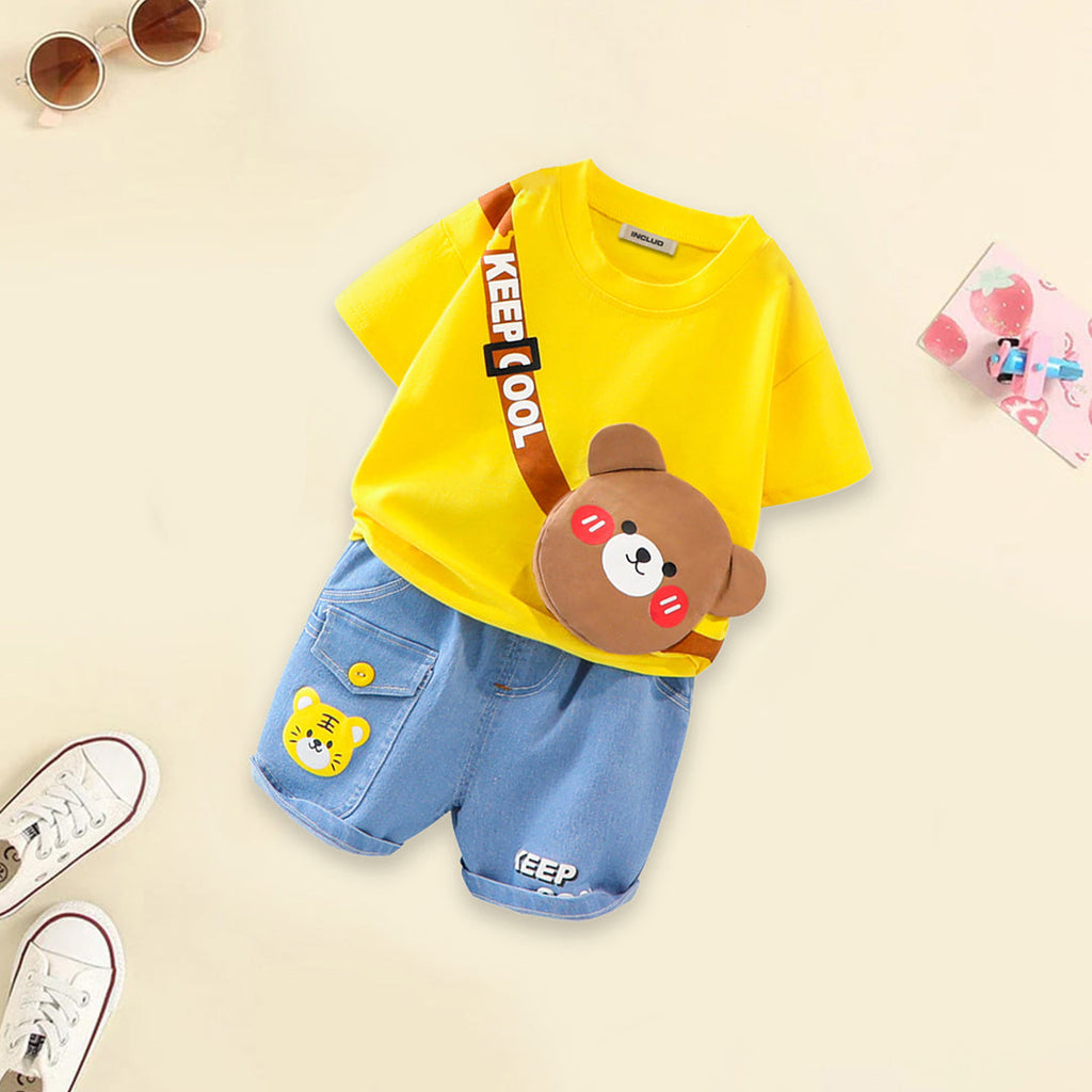 Boys 3D Patch Applique T-shirt & Denim Shorts Set testtttt