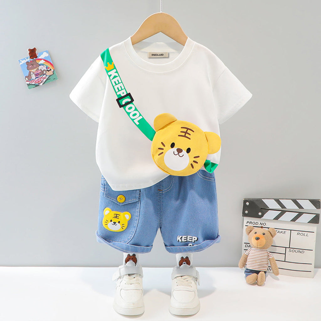Boys 3D Patch Applique T-shirt & Denim Shorts Set testtttt