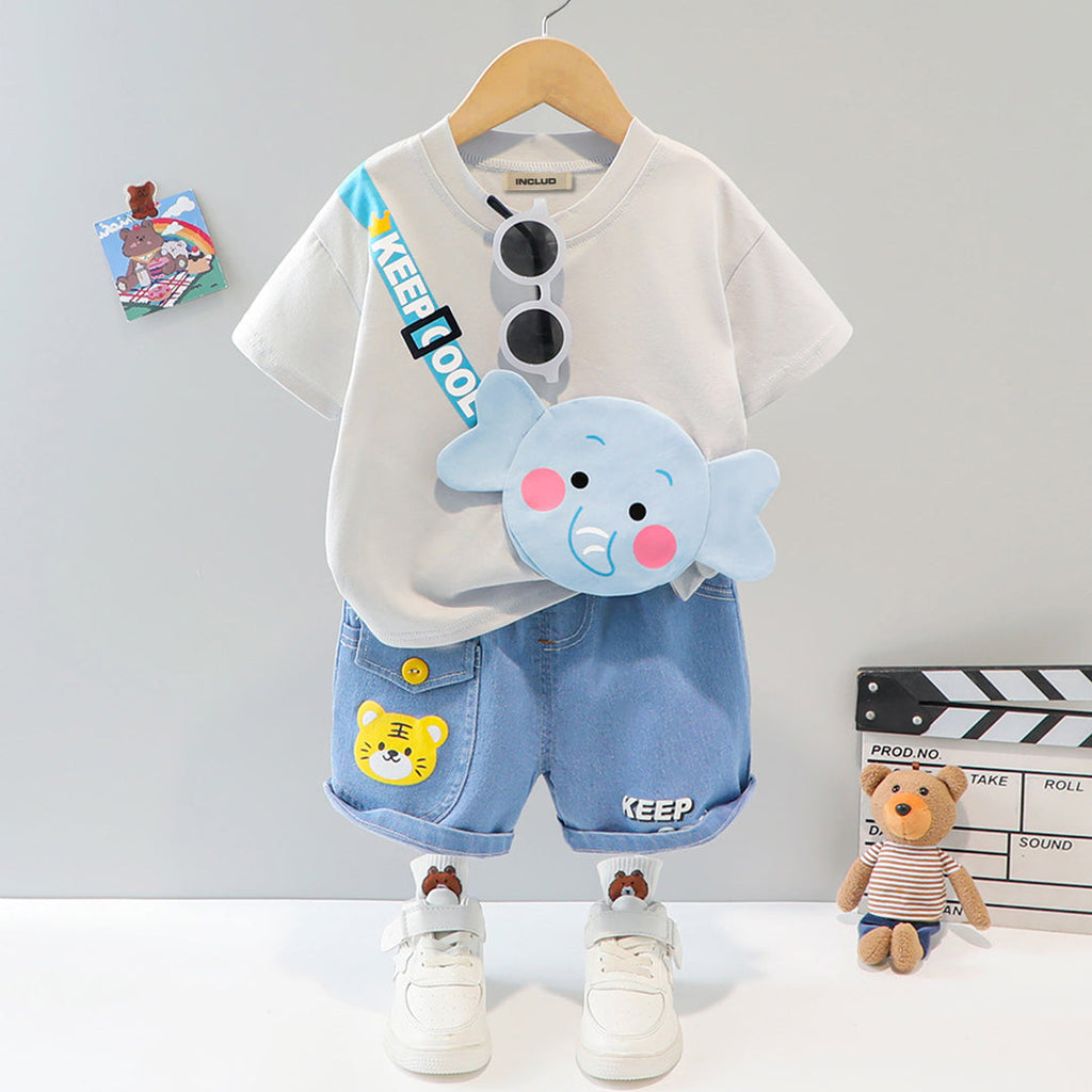 Boys 3D Patch Applique T-shirt & Denim Shorts Set testtttt
