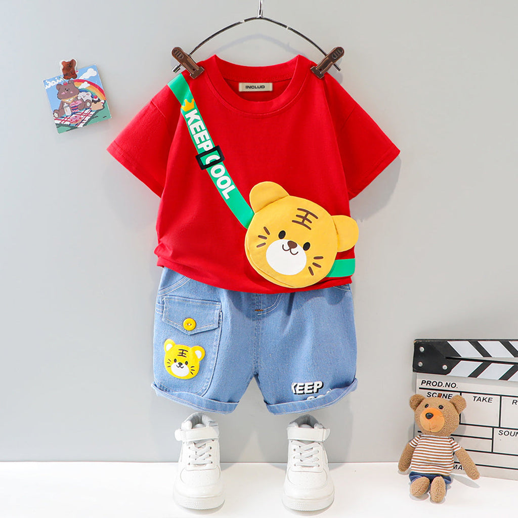 Boys 3D Patch Applique T-shirt & Denim Shorts Set testtttt