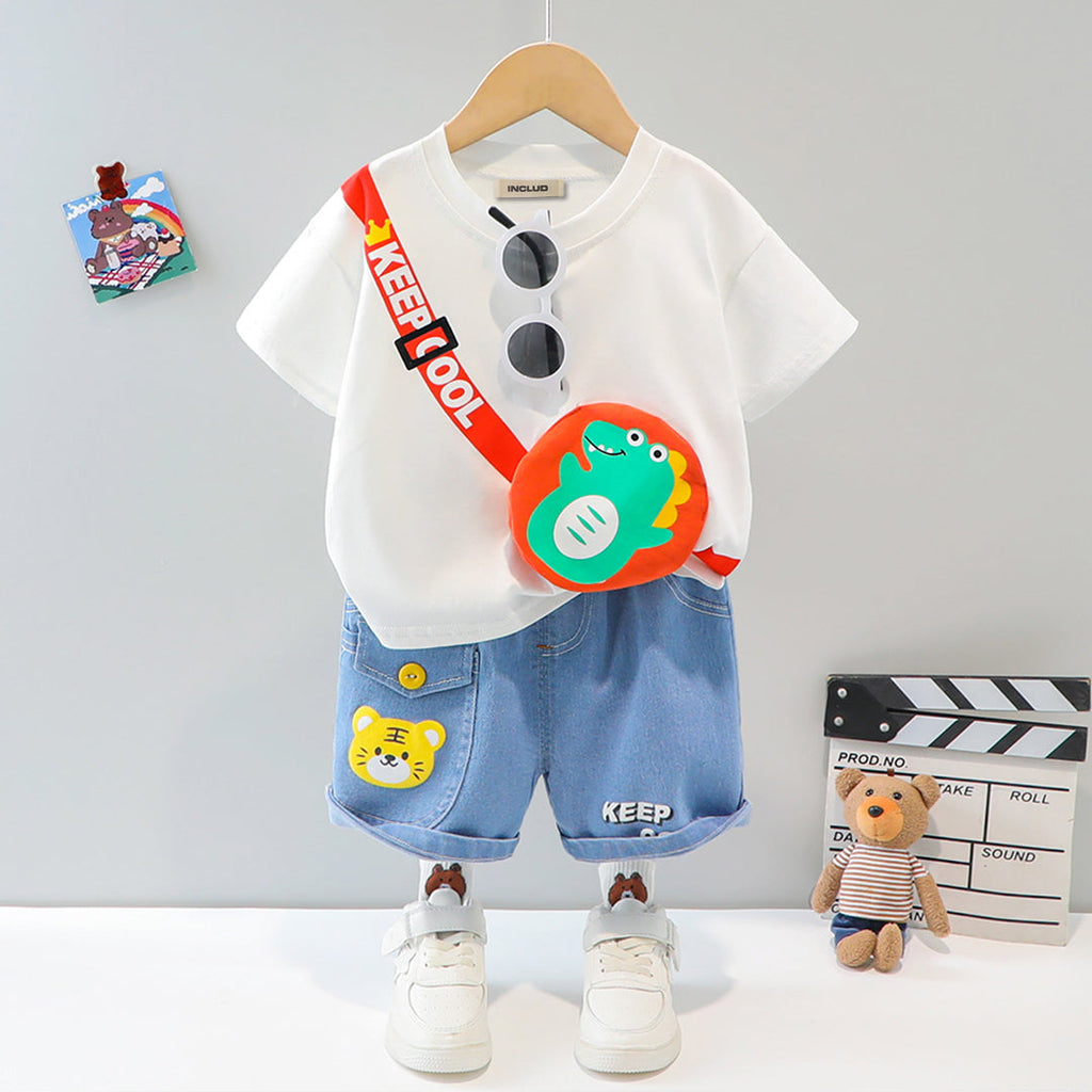 Boys 3D Patch Applique T-shirt & Denim Shorts Set testtttt