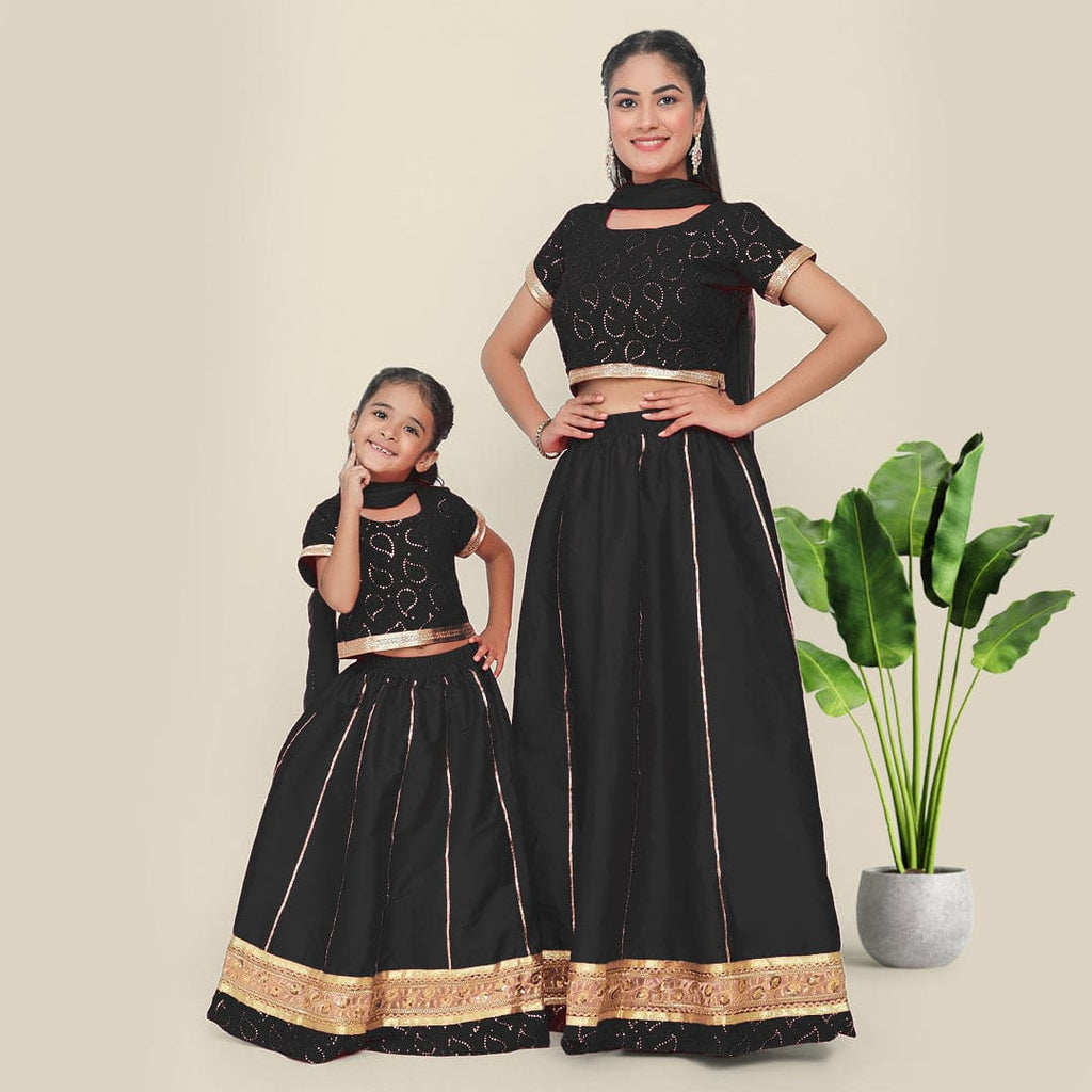 Black Gota Lehenga-Choli Mom & Daughter Set