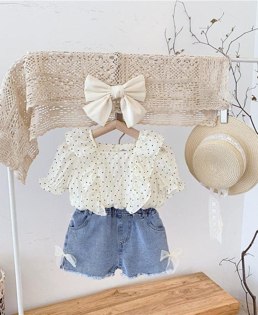 Girls Ruffled Top with Denim Shorts